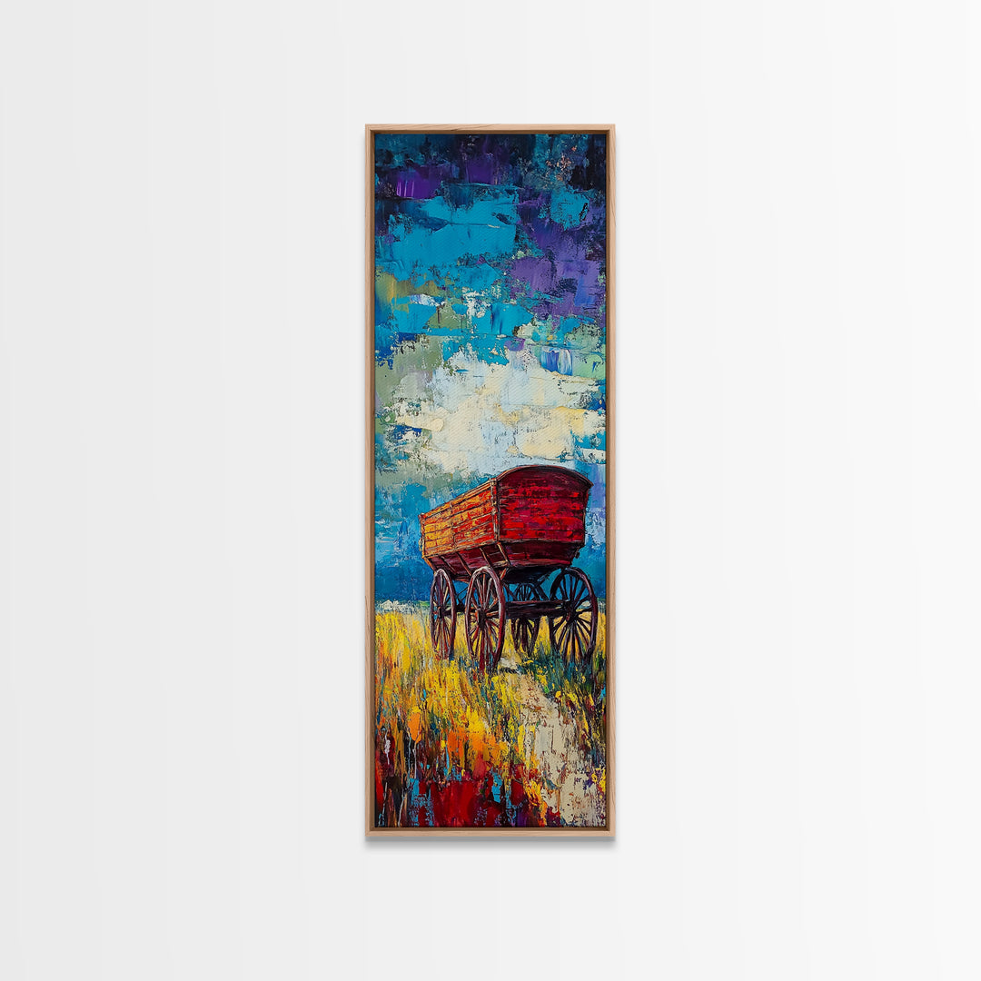Impressionist Wagon on Blue Canvas Print rustic wall art, farmhouse art, barn landscape oil painting, vintage art, moody art, gift idea him