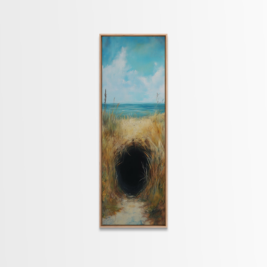 Dark Rabbit Hole Canvas Print, Wabi Sabi Art, Moody Art, Coastal Landscape Art, Minimalist Art, Living Room Art, Extra Wide Art