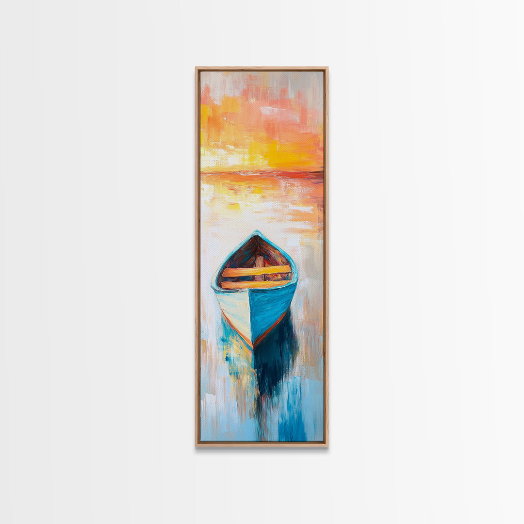 Colorful Boat at Sunset Canvas Print nautical painting coastal decor seascape painting beach house wall art ocean art