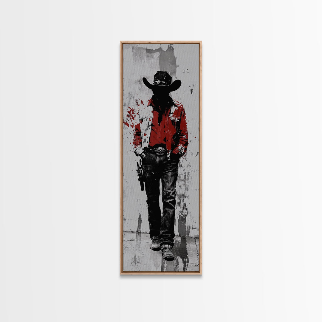 Gunslinger Cowboy Art, Framed Canvas Print, cowgirl painting, rustic wall art, moody art, gift idea, southwest wall art, vintage art