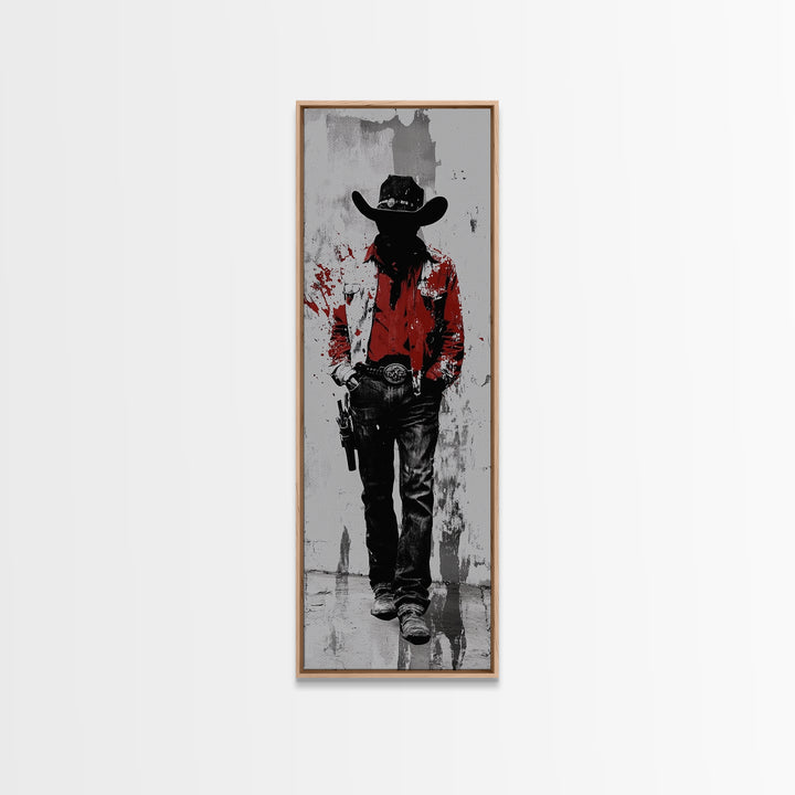 Gunslinger Cowboy Art, Framed Canvas Print, cowgirl painting, rustic wall art, moody art, gift idea, southwest wall art, vintage art