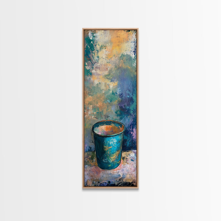 Abstract Blue Cup Framed Canvas Print rustic art farmhouse art coastal cowgirl wall art teal wall art kitchen decor wabi sabi wall art