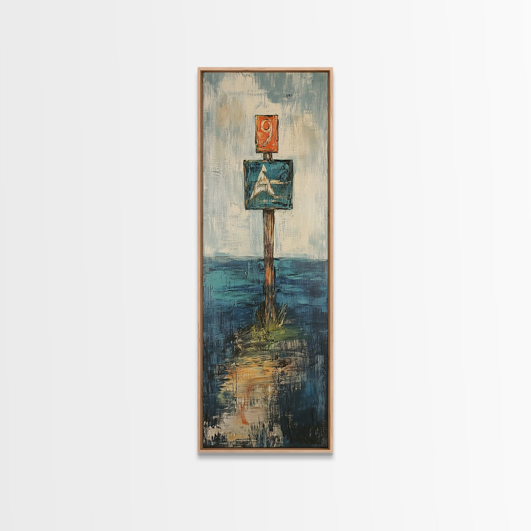 Nautical Marker Framed Canvas Print coastal decor maritime painting nautical wall art painting morro bay seascape painting rustic wall art