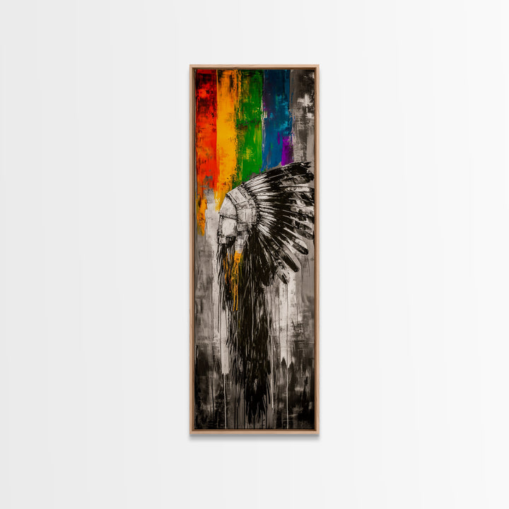 Black and White Headdress Canvas Print Moody Art African Art Dark Angels Wall Art Colorful Graffiti Wall Art Tall Narrow Art