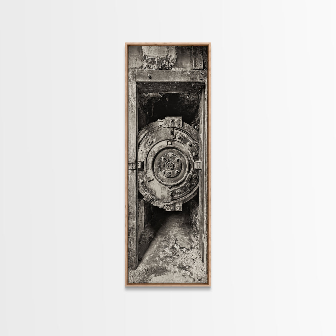 Abandoned Vault Door, Rustic Canvas Print, wabi sabi art, rustic decor, moody art, industrial wall art, antique architecture, above bed wall art