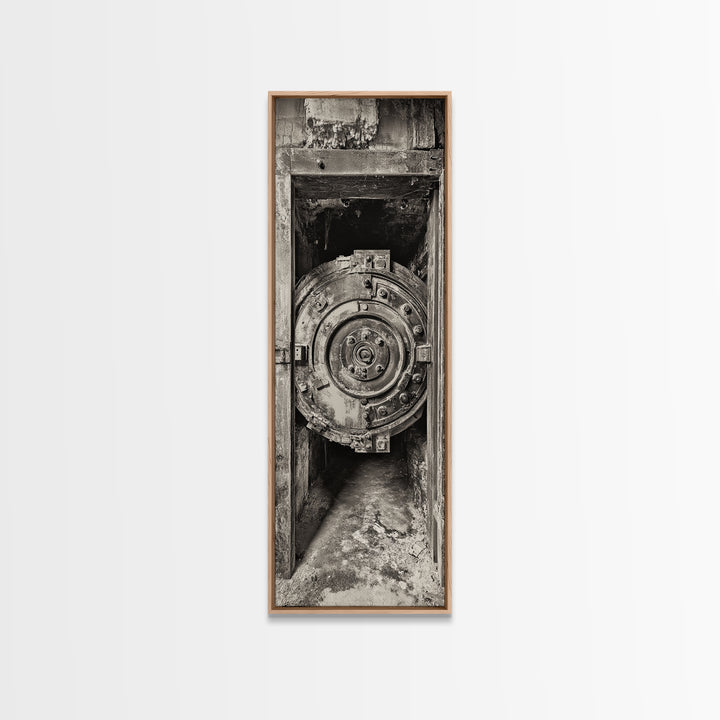 Abandoned Vault Door, Rustic Canvas Print, wabi sabi art, rustic decor, moody art, industrial wall art, antique architecture, above bed wall art