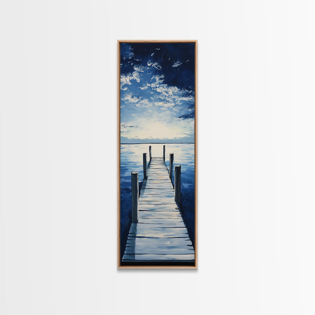 Dockside Tranquility Coastal Wall Art Framed Canvas Print Nautical Painting Blue and Green Wall Art Above Sofa Art Lake Tahoe Art