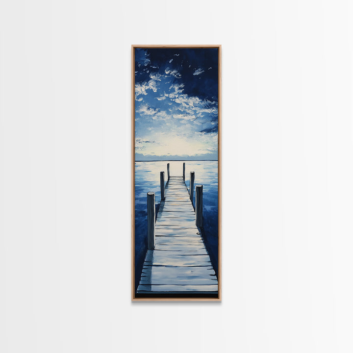 Dockside Tranquility Coastal Wall Art Framed Canvas Print Nautical Painting Blue and Green Wall Art Above Sofa Art Lake Tahoe Art