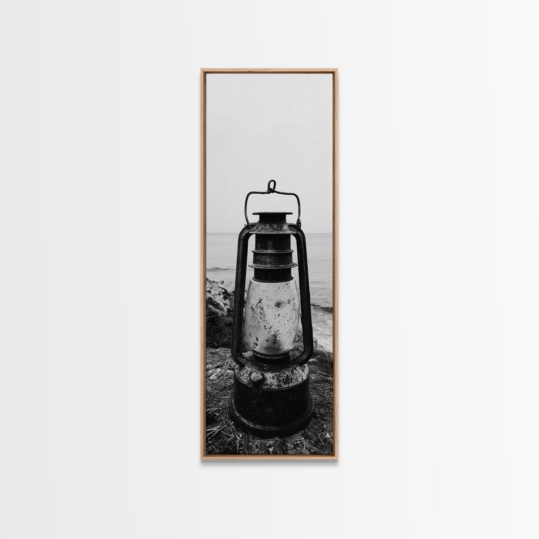 Weathered Lantern, Coastal Art, Canvas Print, nautical wall art, seascape painting, coastal decor, moody art, rustic wall art, guest room art