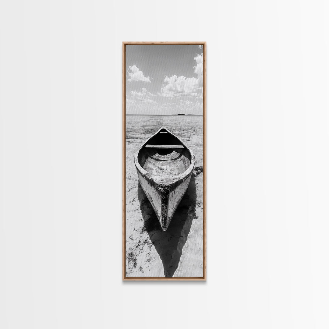Tranquil Canoe on Misty Lake, Canvas Print, landscape painting, minimalist art, zen wall art, nature art, lake Tahoe art, bedroom art