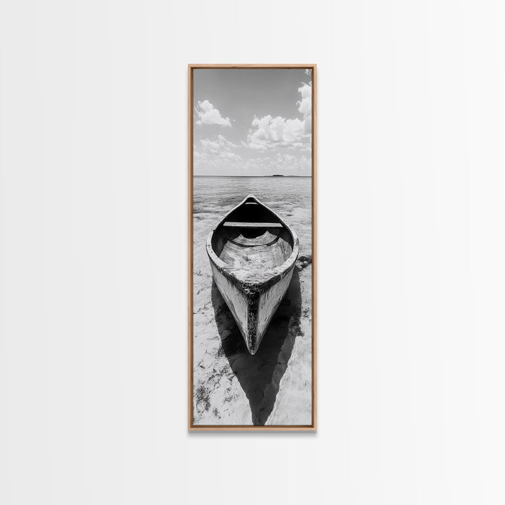 Tranquil Canoe on Misty Lake, Canvas Print, landscape painting, minimalist art, zen wall art, nature art, lake Tahoe art, bedroom art