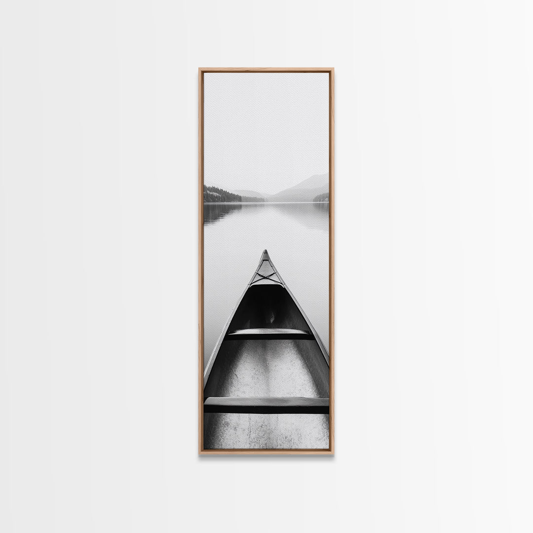 Wooden Canoe on the Shore, Framed Canvas Print, nautical decor, coastal painting, lake Tahoe art, rustic decor, minimalist art, boho art