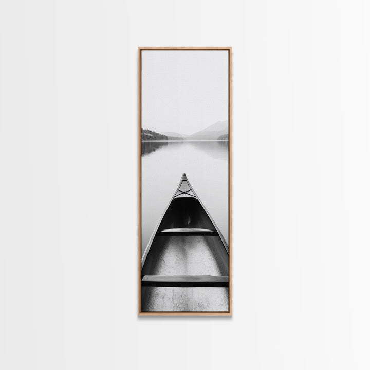 Wooden Canoe on the Shore, Framed Canvas Print, nautical decor, coastal painting, lake Tahoe art, rustic decor, minimalist art, boho art