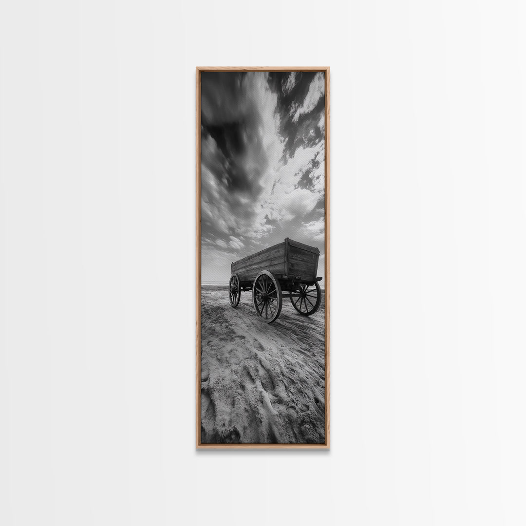 Old Wooden Wagon, Rustic Landscape, Framed Canvas Print, Western Décor, Farmhouse Wall Art, Minimalist Art, Extra Wide Art