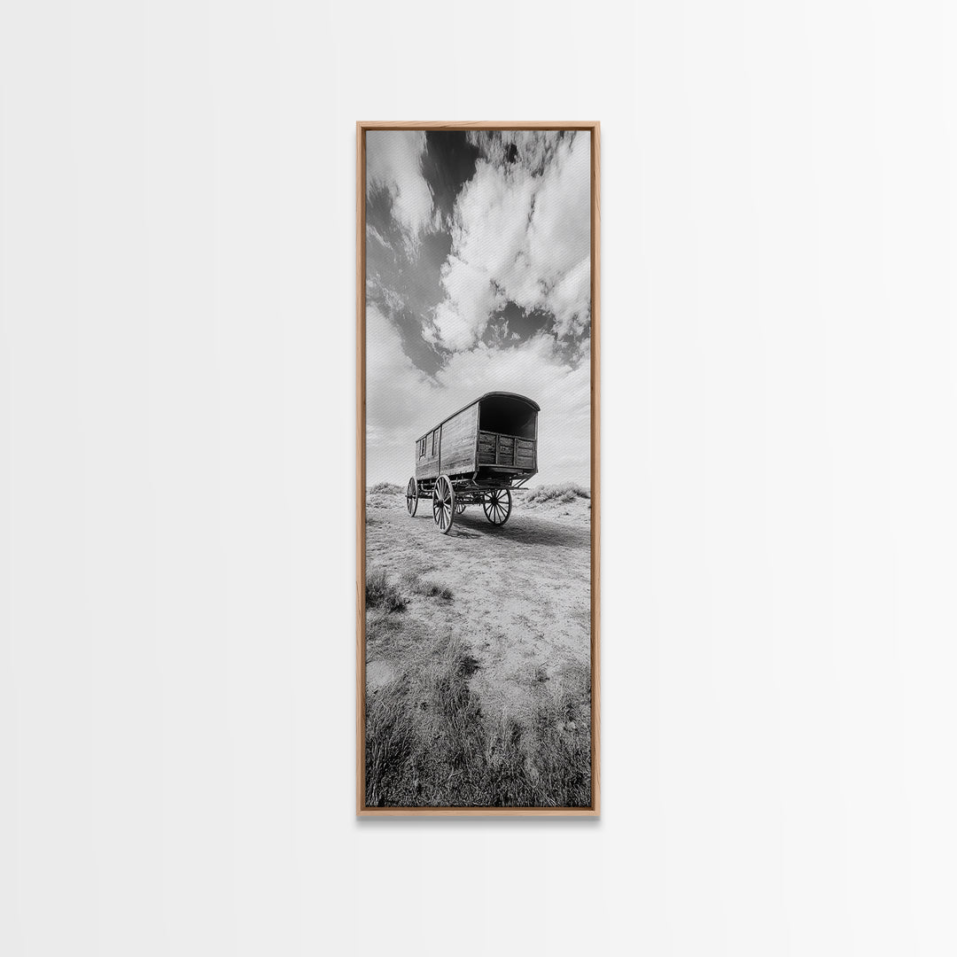 Pioneer Covered Wagon, Rustic Wall Art, Framed Canvas Print, Farmhouse Art, Western Décor, Minimalist Art, Extra Wide Art