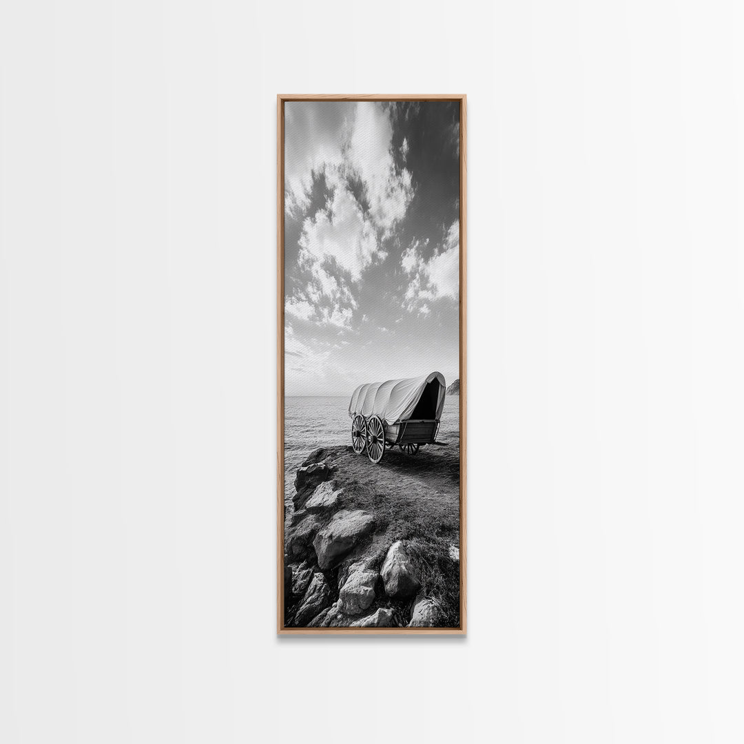 Western Wagon, Coastal Landscape Art, Framed Canvas Print, Rustic Wall Art, Nautical Décor, Extra Wide Art, Minimalist Wall Art
