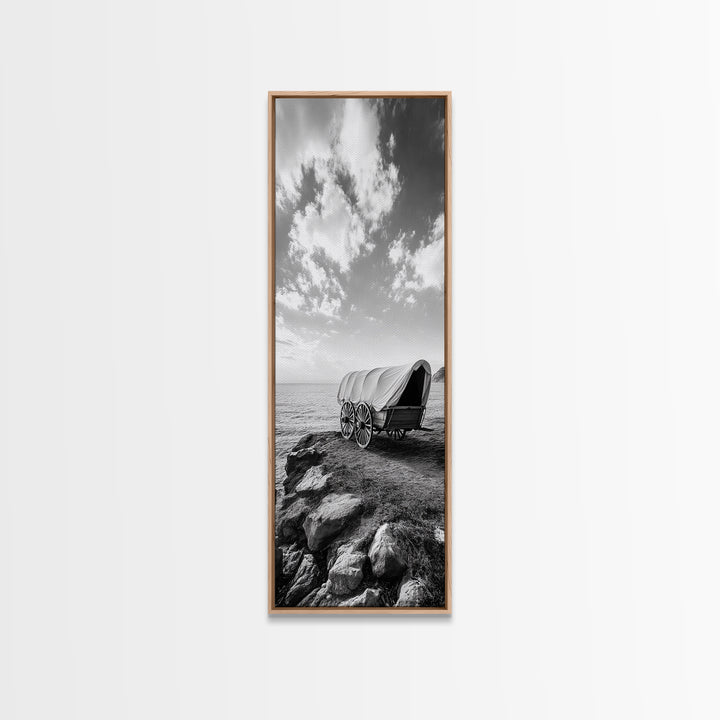 Western Wagon, Coastal Landscape Art, Framed Canvas Print, Rustic Wall Art, Nautical Décor, Extra Wide Art, Minimalist Wall Art