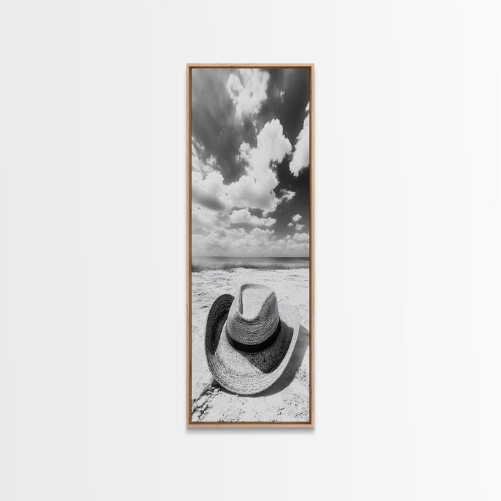 Straw Cowboy Hat, Beach Photography, Framed Canvas Print, Coastal Cowgirl, Wall Art, Rustic Décor, Minimalist Wall Art