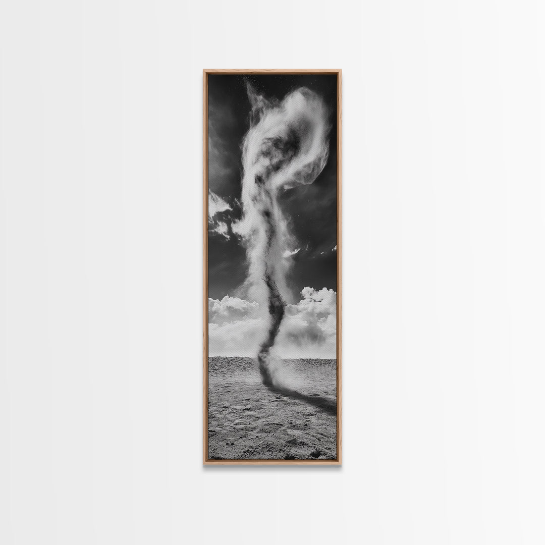 Dust Storm, Twister Framed Canvas Print, dramatic landscape painting, panoramic art, moody art, western décor, extra wide art, rustic wall art