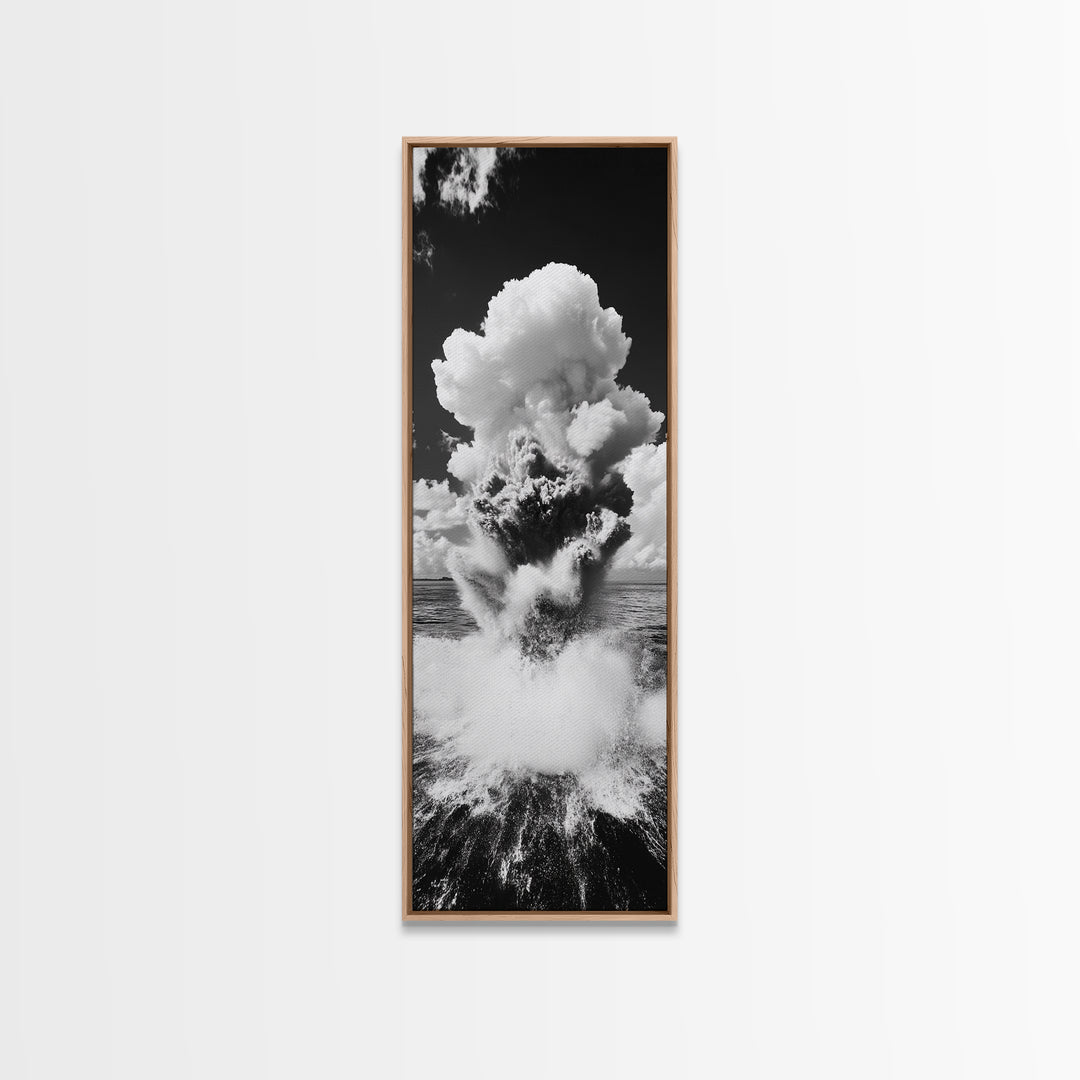 Explosive Ocean Wave, Framed Canvas Print, coastal décor, nautical painting, seascape painting, black and white photography,  panoramic art