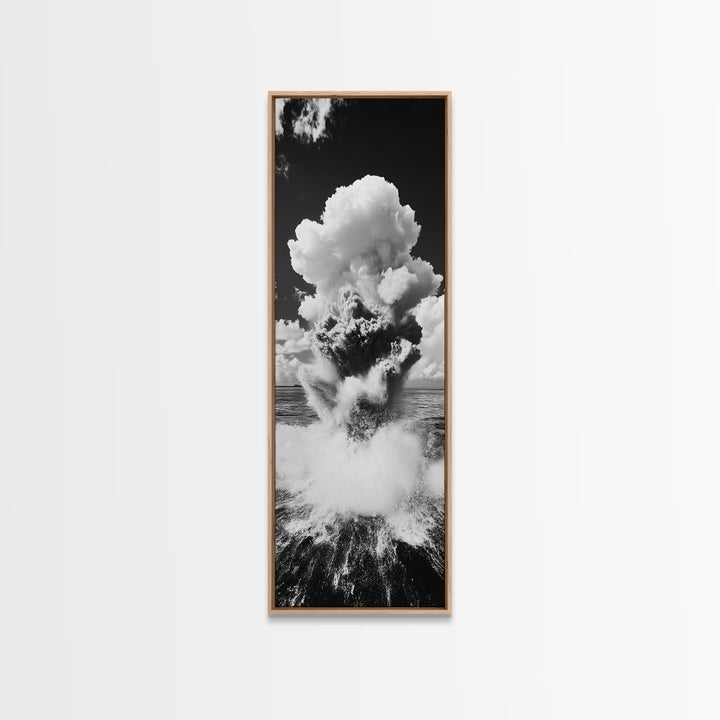 Explosive Ocean Wave, Framed Canvas Print, coastal décor, nautical painting, seascape painting, black and white photography,  panoramic art