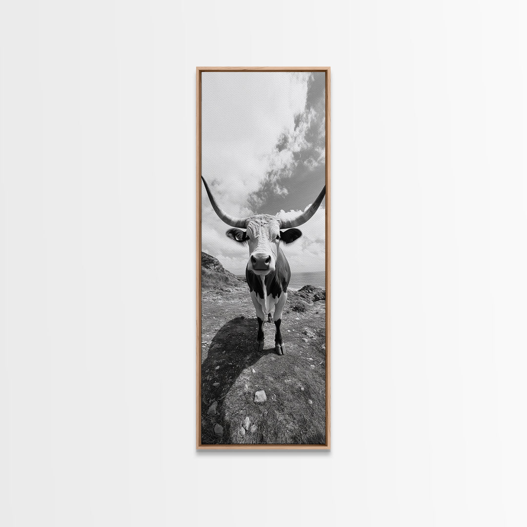 Texas Longhorn Art, Canvas Print, rustic decor, bull and bear art, cowboy western wall art, farmhouse decor, barn landscape oil painting