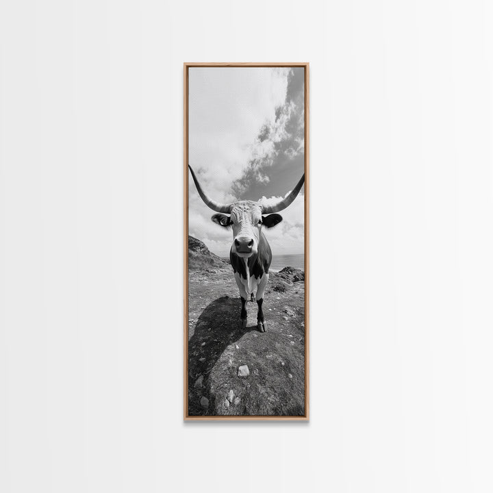 Texas Longhorn Art, Canvas Print, rustic decor, bull and bear art, cowboy western wall art, farmhouse decor, barn landscape oil painting