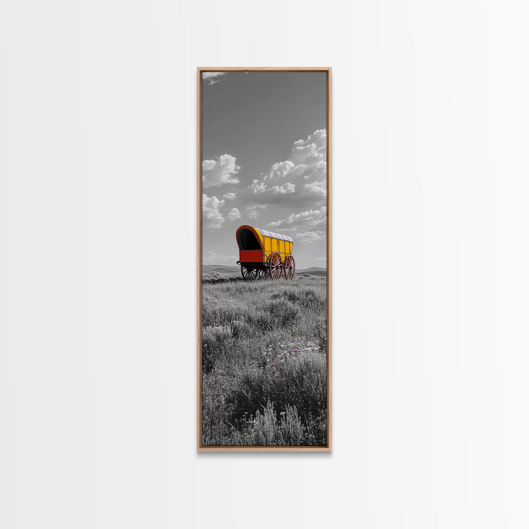 Nostalgic Wagon Trail Framed Canvas Print | Western Decor | Rustic Wall Art | Moody Landscape Art | Farmhouse Painting | Gift Idea | Panoramic Art