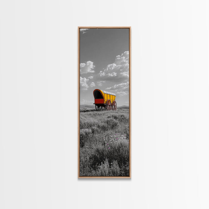 Nostalgic Wagon Trail Framed Canvas Print | Western Decor | Rustic Wall Art | Moody Landscape Art | Farmhouse Painting | Gift Idea | Panoramic Art
