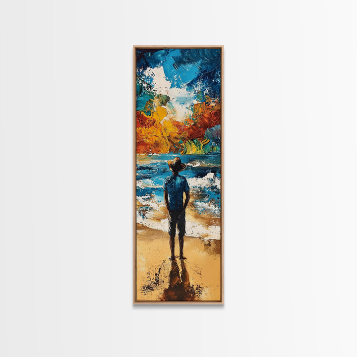 Ocean Reflection Man Framed Canvas Print landscape painting moody art coastal wall art seascape painting rustic decor guest room art