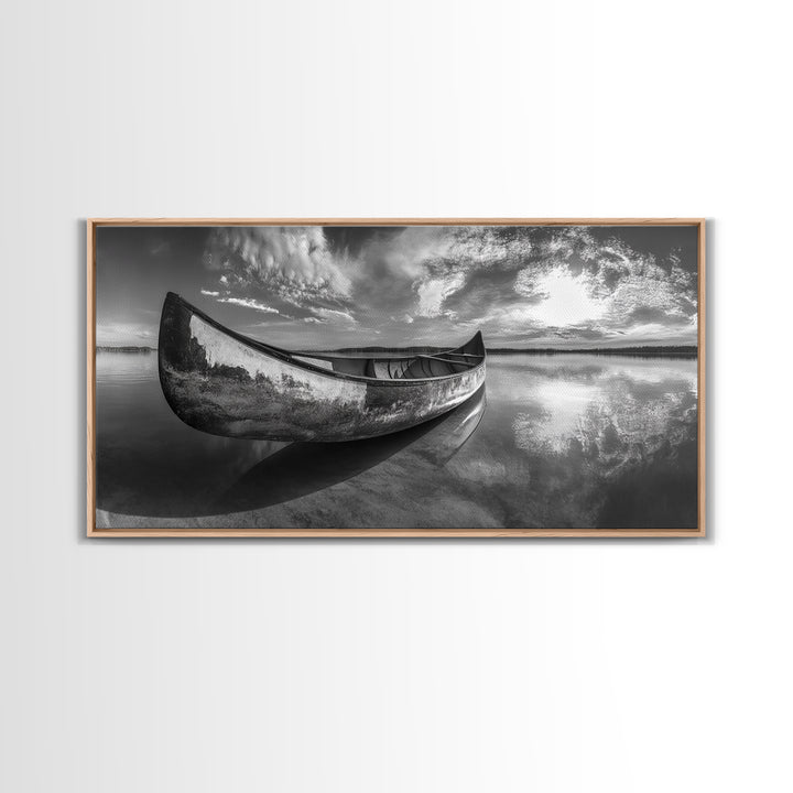 Canoe, Nautical Decor, Lake Tahoe Art, Coastal Wall Art, Above Couch Art, Rustic Art, Panoramic Painting, Framed Canvas Print