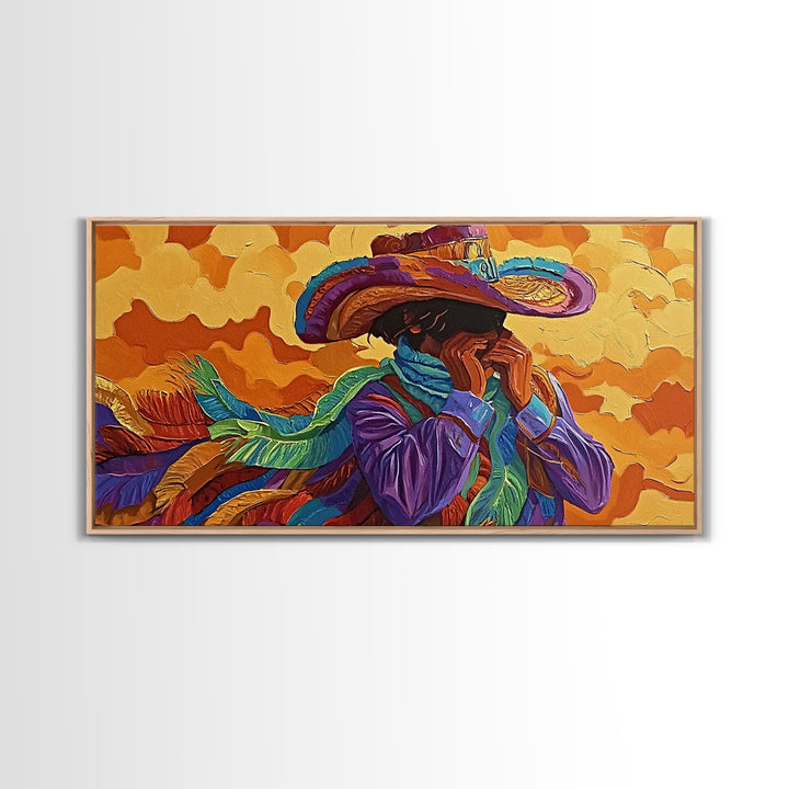 Bold Cowboy Portrait, western art, chicano art, rustic wall art, southwest wall art, moody art, colorful oil painting, canvas print