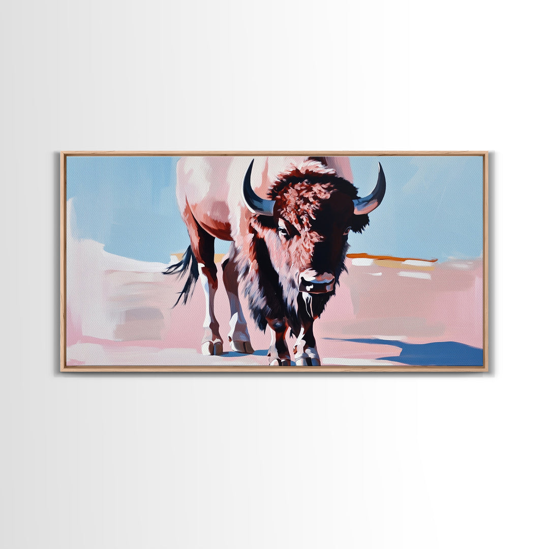 Bison, western art, rustic wall art, framed canvas print, above couch art, farmhouse art, black cowgirl painting, original painting