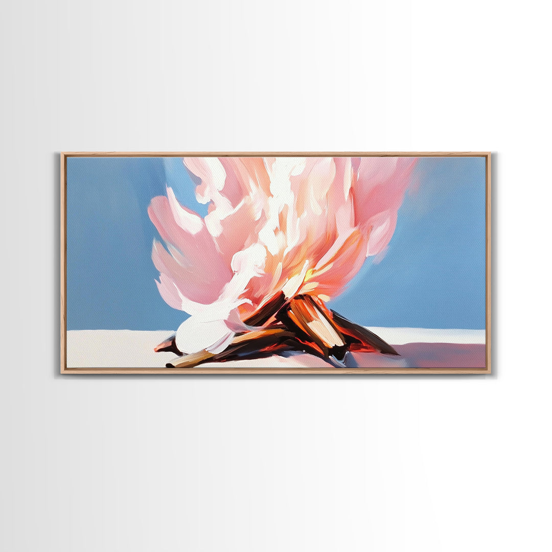 Campfire Painting, Rustic Art, Moody Art, Cozy Wall Art, Southwest Wall Art, Extra Wide Art, Framed Canvas Print, Above Couch Art, Panoramic Art