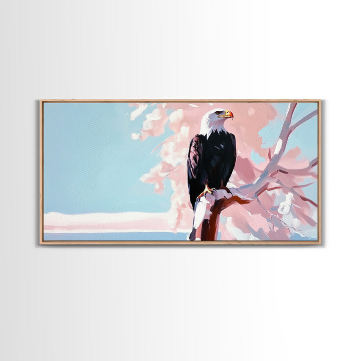 Bald Eagle, bird art, patriotic painting, wildlife painting, cherry blossom painting, vintage Christmas, canvas print