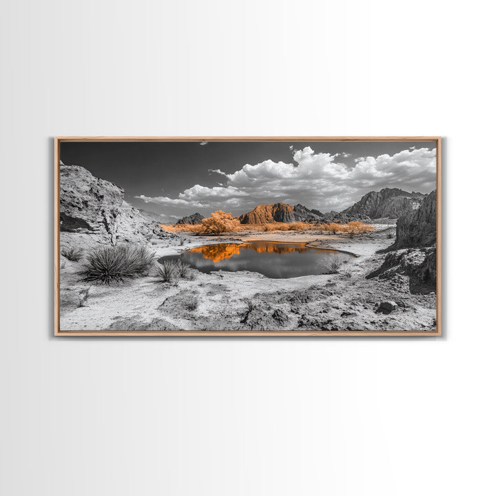 Desert Oasis Reflection Canvas Print Joshua Tree Art Southwest Wall Art Panoramic Art Above Sofa Art Gift Idea Rustic Wall Art