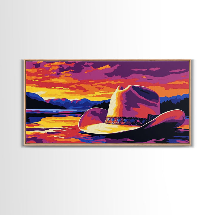 Cowboy Hat, coastal cowgirl wall art, rustic decor, landscape painting, western painting, Canvas Print, farmhouse art, southwest wall art