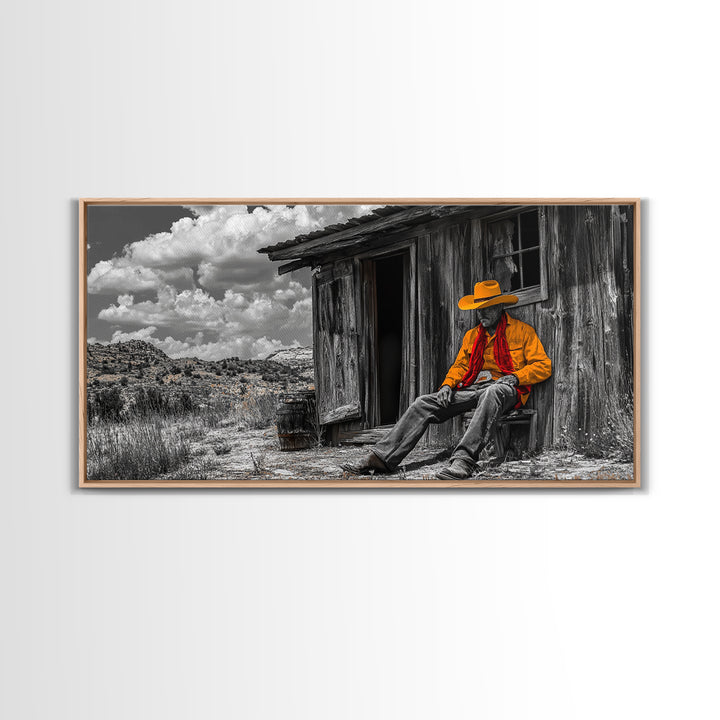 Cowboy Cabin Framed Canvas Print | Rustic Wall Art | Southwest Decor | Chicano Art | Above Couch Art | Moody Art | Western Landscape Art