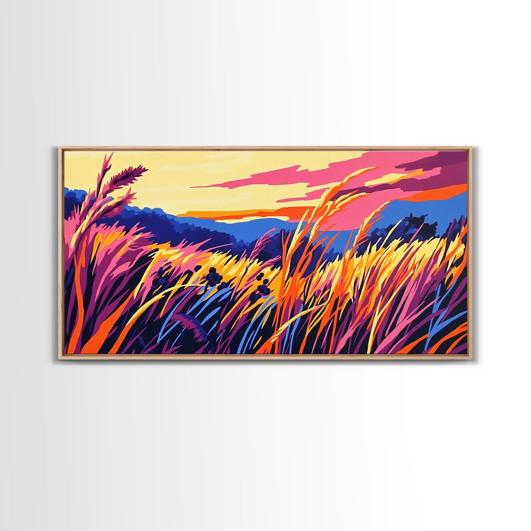 Autumn Field Landscape, fall wall art, panoramic painting, extra wide art, rustic wall art, farmhouse art, canvas print