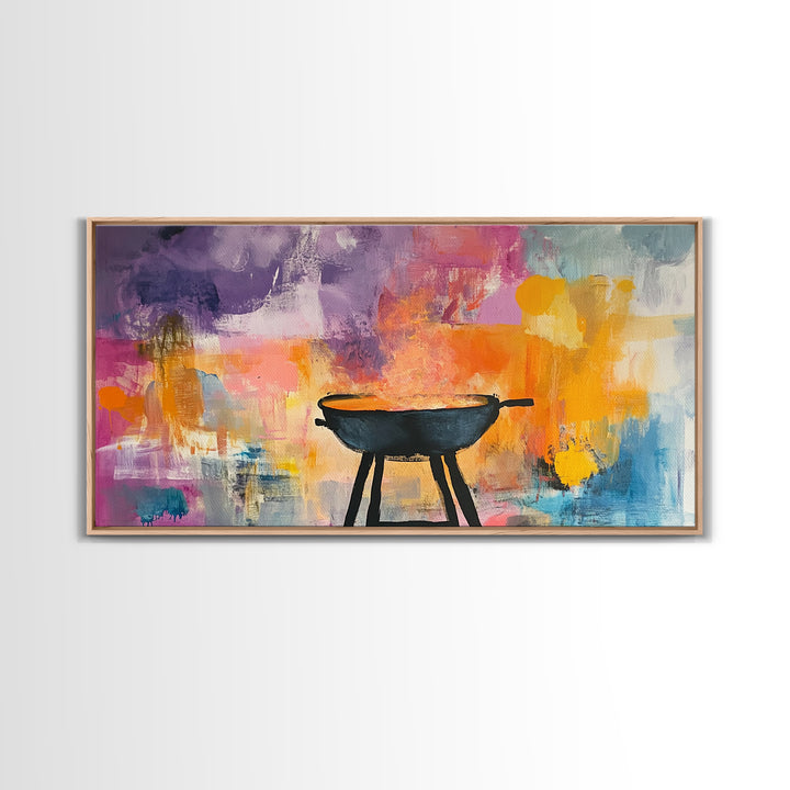 Campfire Art, Rustic Decor, Wild West Painting, Moody Wall Art, Extra Wide Art, Cozy Home Decor, Autumn Painting, Framed Canvas Print