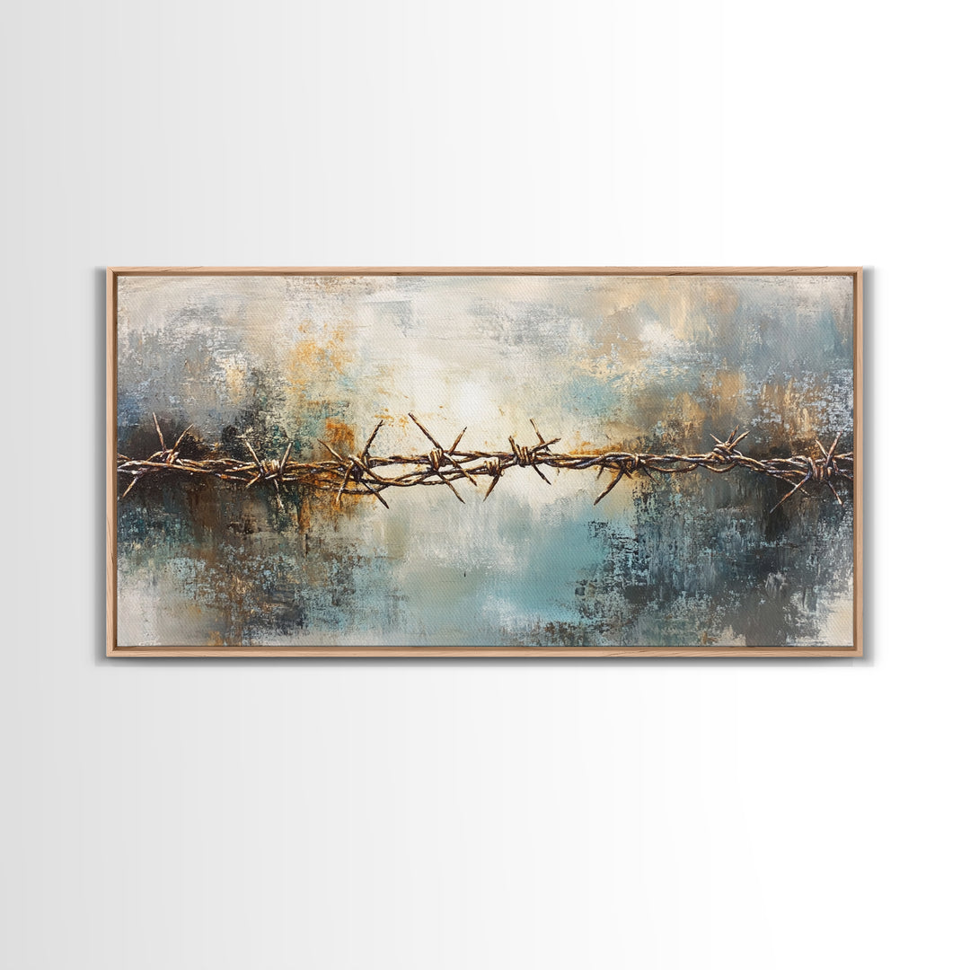 Barbed Wire Art, Canvas Print, Rustic Wall Art, Southwest Wall Art, Moody Art, Extra Wide Art, Above Couch Art, Farmhouse Wall Art