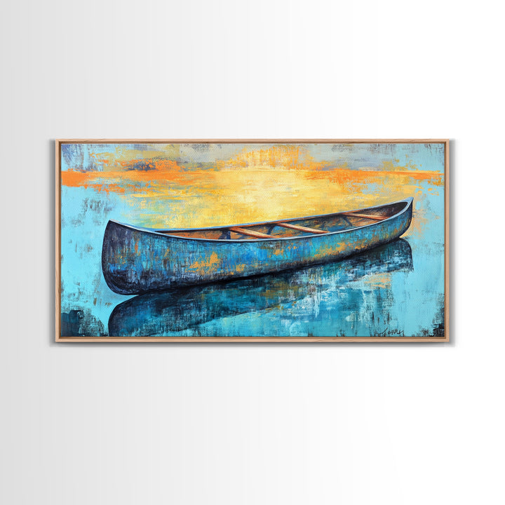Canoe, Lake Art, Fly Fishing Art, Rustic Wall Art, Coastal Painting, Above Couch Art, Horizontal Wall Art, Framed Canvas Print, Nautical Decor