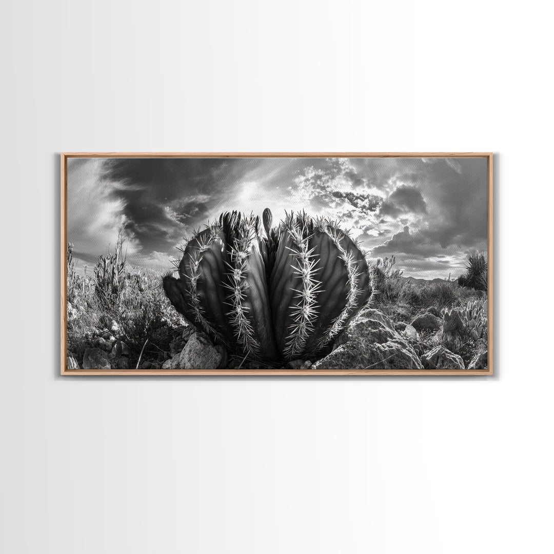 Desert Cactus, southwest wall art, Joshua tree art, rustic art, landscape painting, desert decor, panoramic art, Canvas Print