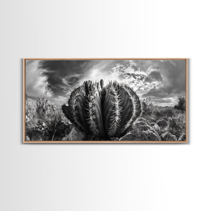 Desert Cactus, southwest wall art, Joshua tree art, rustic art, landscape painting, desert decor, panoramic art, Canvas Print