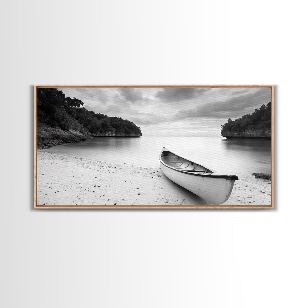 Rowboat, Seascape Painting, Nautical Wall Art, Extra Wide Art, Rustic Wall Art, Coastal Painting, Minimalist Art, Framed Canvas Print