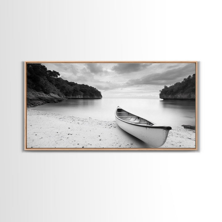 Rowboat, Seascape Painting, Nautical Wall Art, Extra Wide Art, Rustic Wall Art, Coastal Painting, Minimalist Art, Framed Canvas Print