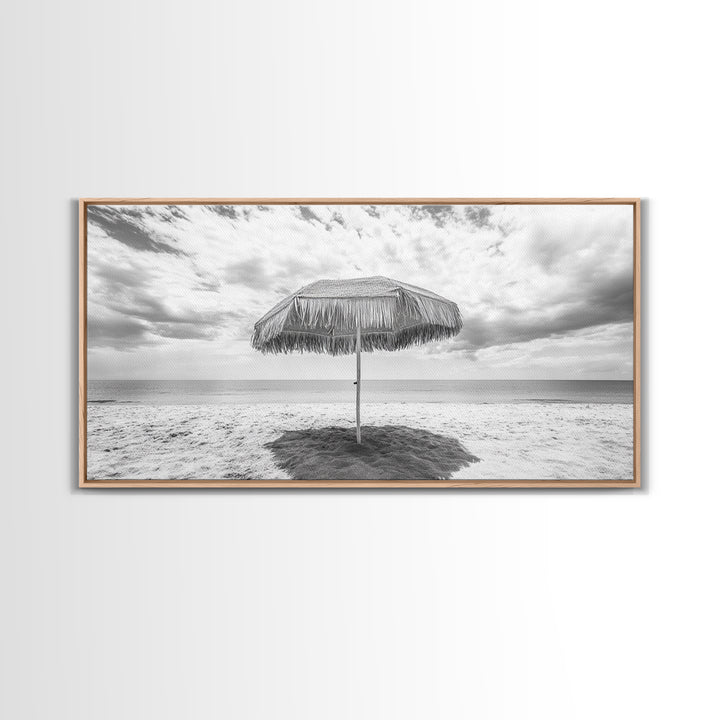Beach Umbrella, Coastal Wall Art, Minimalist Art, Panoramic Art, Nautical Decor, Extra Wide Art, Coastal Landscape Art, Canvas Print