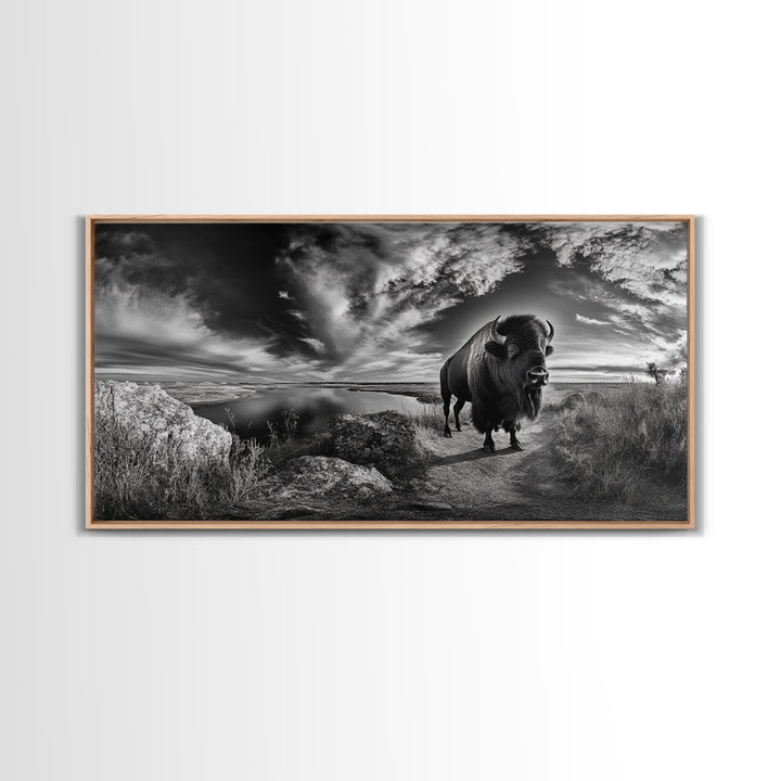 Bison Landscape, Southwest Wall Art, Rustic Wall Art, Moody Art, Panoramic Art, Extra Wide Art, Nature Wall Art, Framed Canvas Print