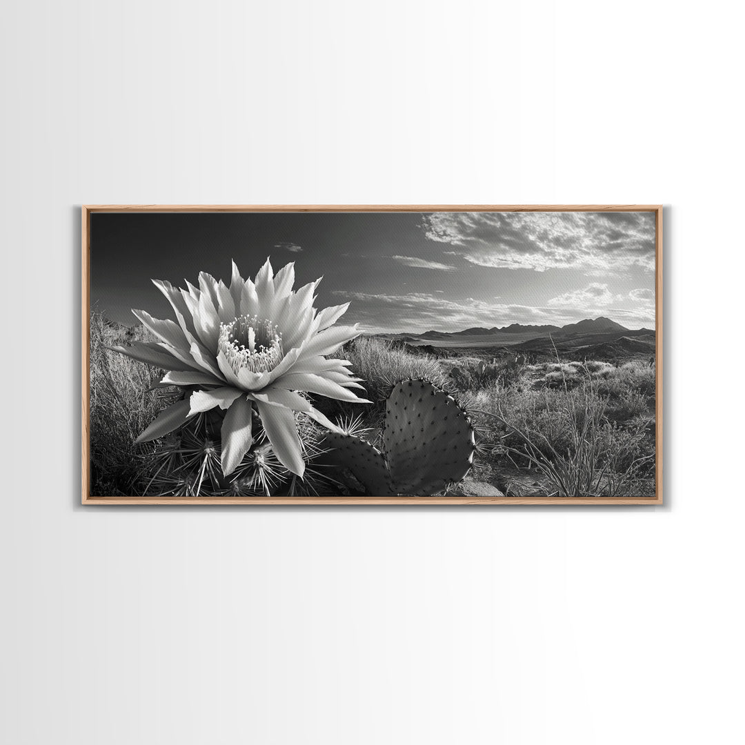 Cactus Bloom, botanical prints, wildflower painting, nature art, scenic mountain landscape, rustic wall art, southwest decor, Framed Canvas Print