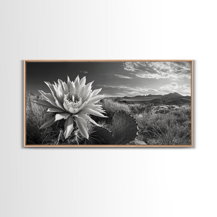 Cactus Bloom, botanical prints, wildflower painting, nature art, scenic mountain landscape, rustic wall art, southwest decor, Framed Canvas Print